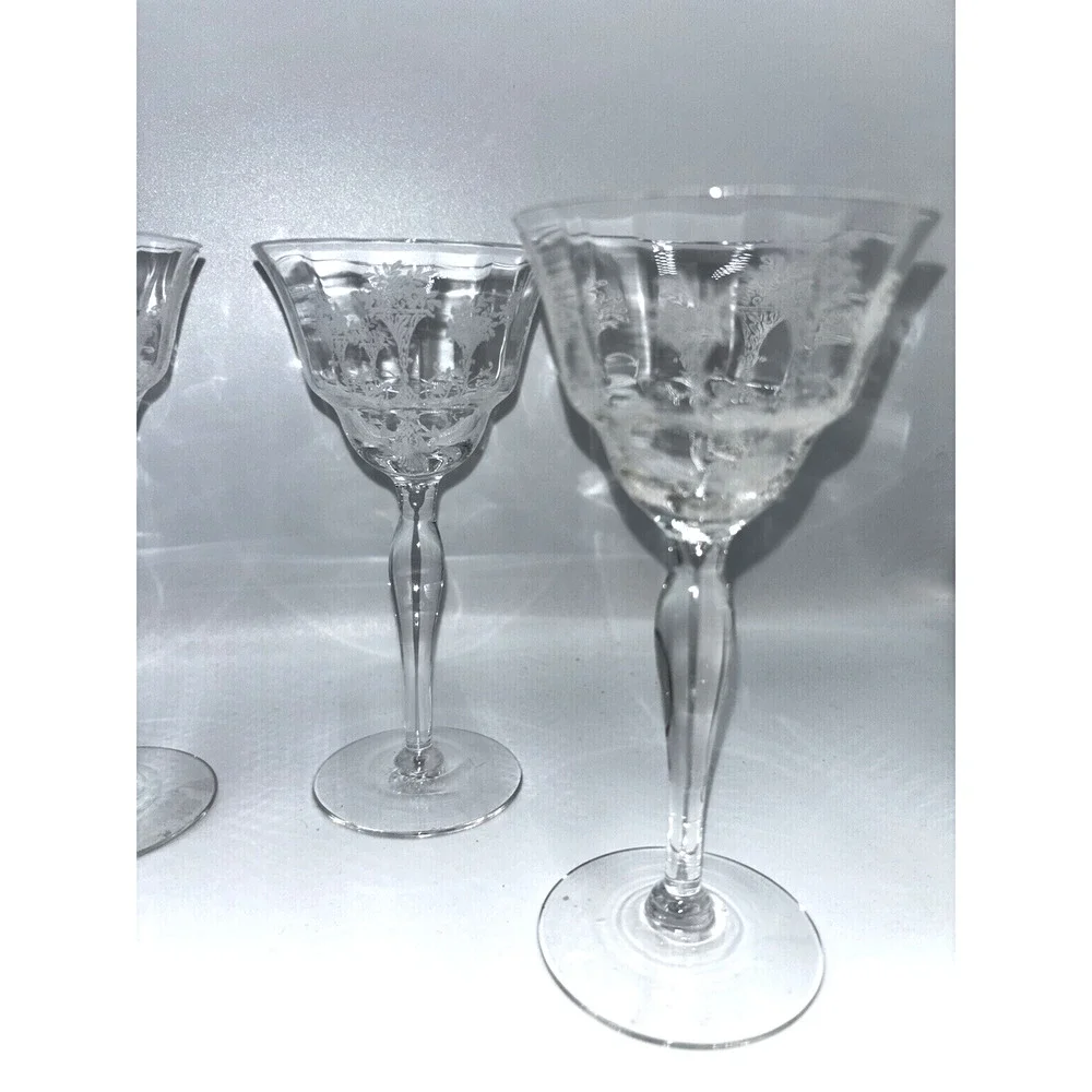4 Champagne Coupes Sherbet Glasses Margantown Mayfair Cordial Floral Etched